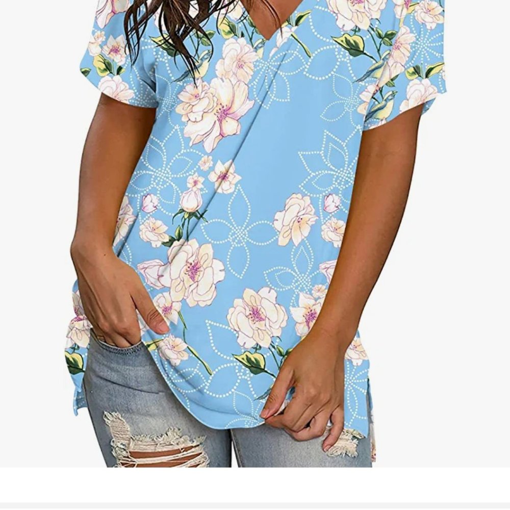 Women summer short sleeve casual v-neck blouse